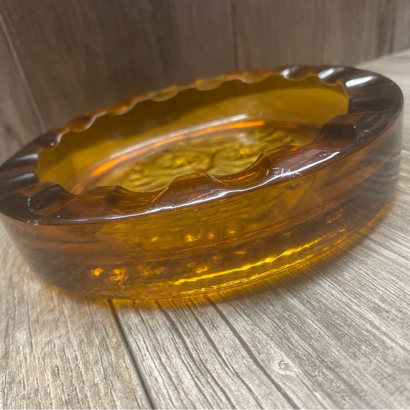 VTG Amber Glass OWl Ashtray Trinket Dish Beautiful Collectible Cabin Or Office - Picture 7 of 12